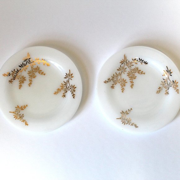 Federal Glass Other - Federal Glass Golden Glory Bamboo Leaf 22k gold leaf Salad Plates - Vintage